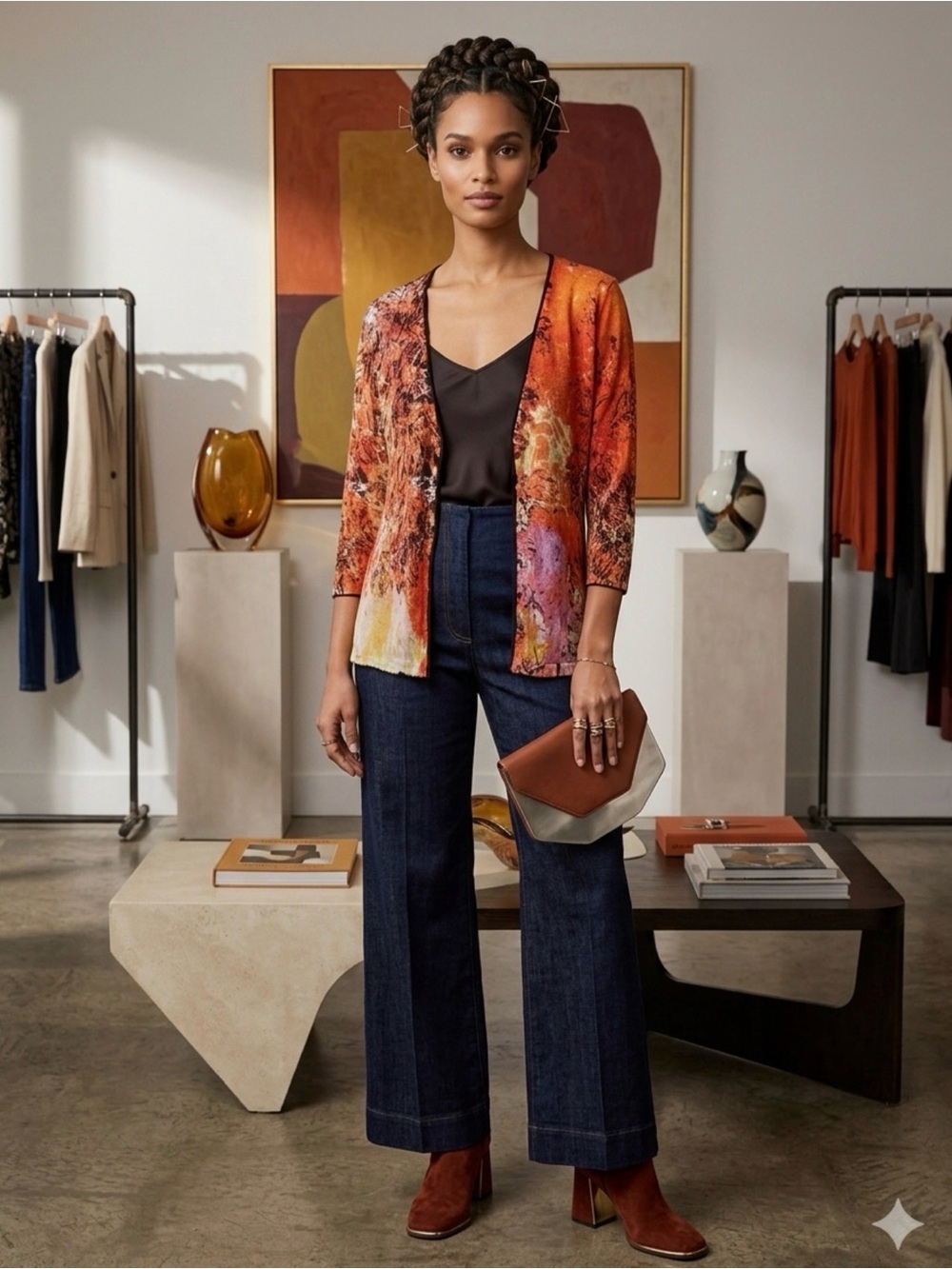 Nic and Zoe SZ M Women’s Open-Front Floral Cardigan Jacket in Rust